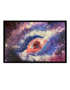 Painting on Canvas A star-studded galaxy in dark purples, blues, reds, and white, that resembles a human eye, slightly lidded, looking at the viewer.