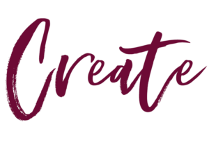 Red text on white background, 'Create' in a stylized font.